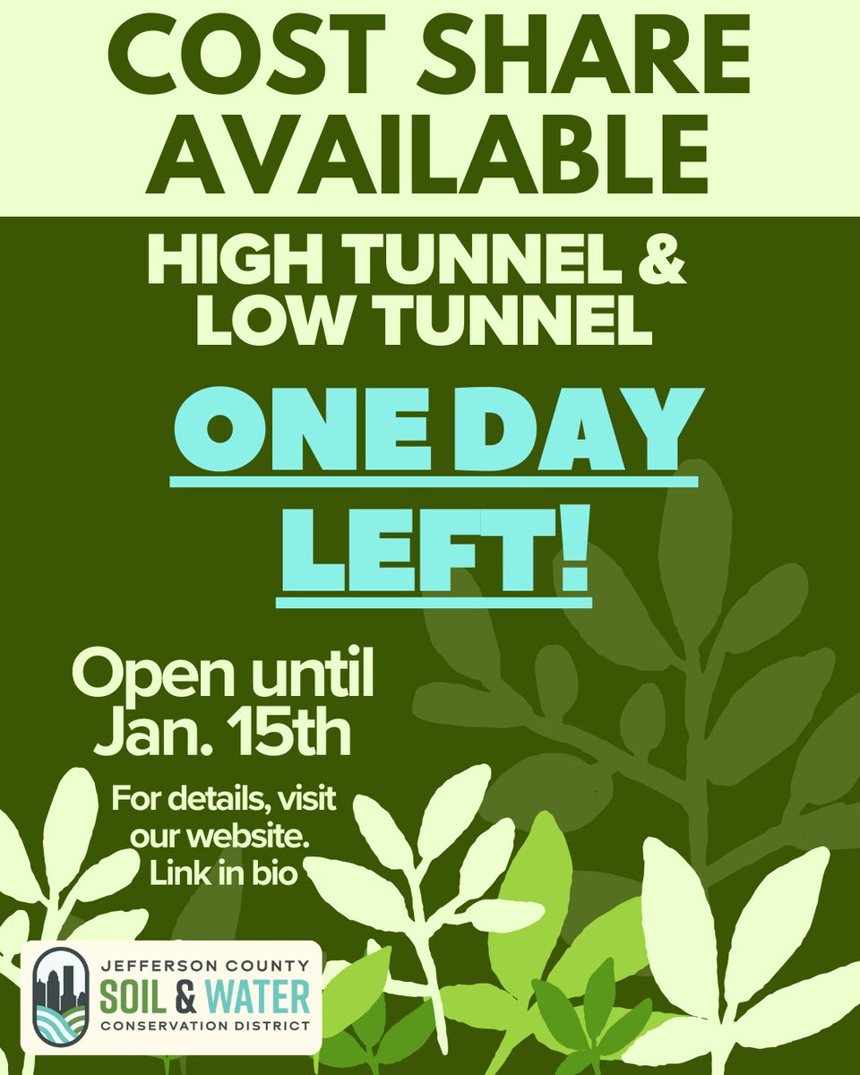 REMINDER: Cost-share applications for High Tunnels and Low Tunnels close on January 15th! Get your application in and extend your growing season! ONE DAY REMAINING!

#conservation #winter #gardening #costshare #gardeningtips #environment