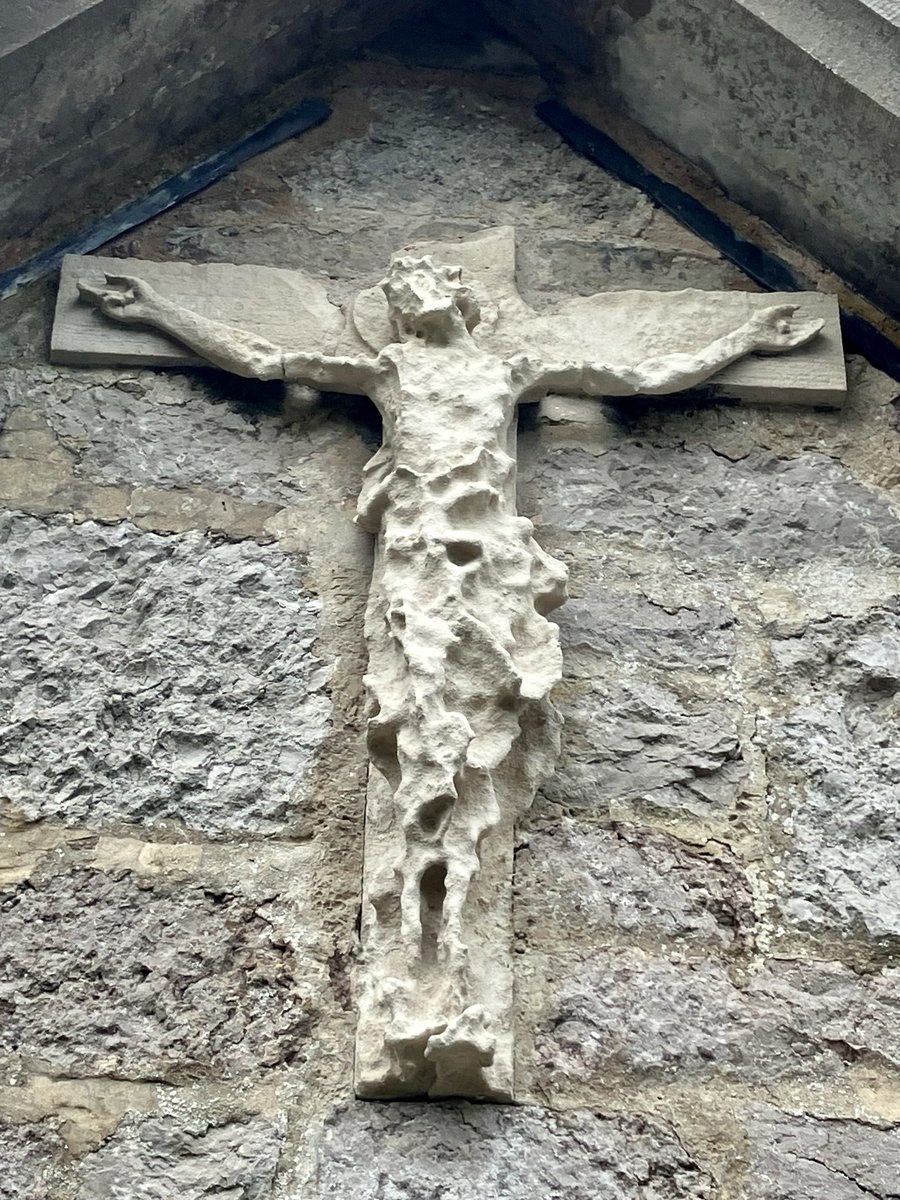 JudyCorbett's tweet image. I came across this medieval Christ figure today in a lonely churchyard overlooking the sea. Perhaps the most poignant crucifixion I’ve ever seen: Christ’s body salt-bitten and wind-ravaged; the weather sculpting its own lament.