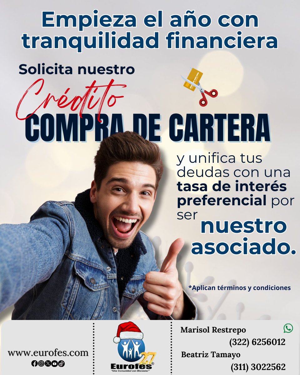 Empieza el año con tranquilidad financiera ✨💰
Solicita nuestro crédito de compra de cartera 🏦
y unifica tus deudas con una gran tasa de interés 📉🤝

Tu bienestar financiero es nuestra prioridad 💙

🤳 3226256012 | 🤳 3113022562

#lunes #diciembre2025 #añonuevo #credito