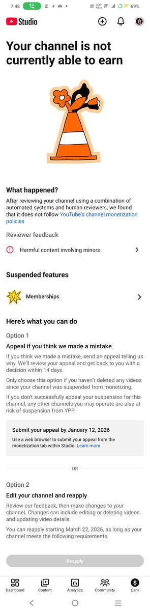 REXSINYT2's tweet photo. @TeamYouTube I do not upload harmful content.
Channel analytics show 98% adult viewers.
Kindly request a manual review.
This is my earn section https://t.co/jbRwYWs7UP