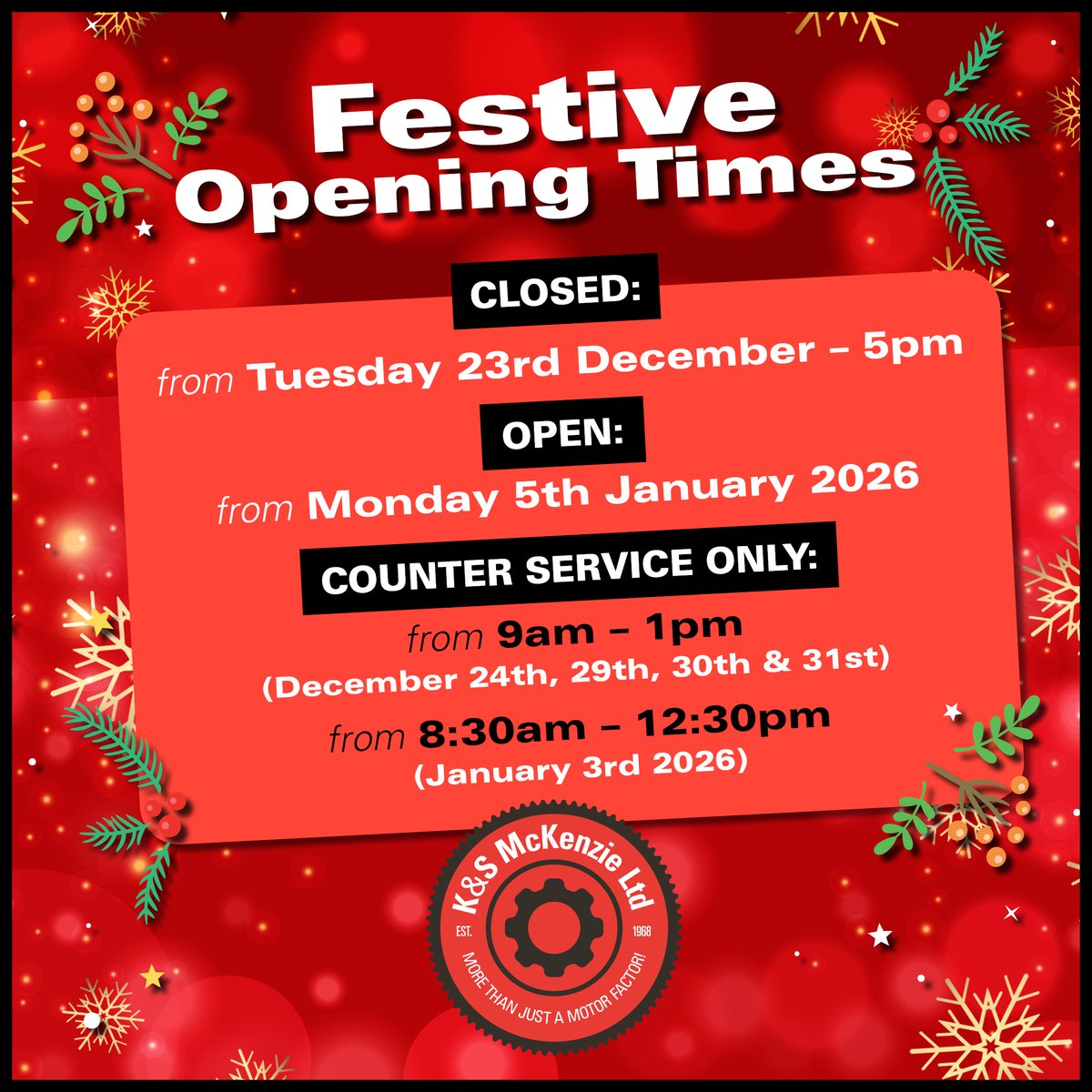 Here’s a reminder of our opening hours over this holiday period.
