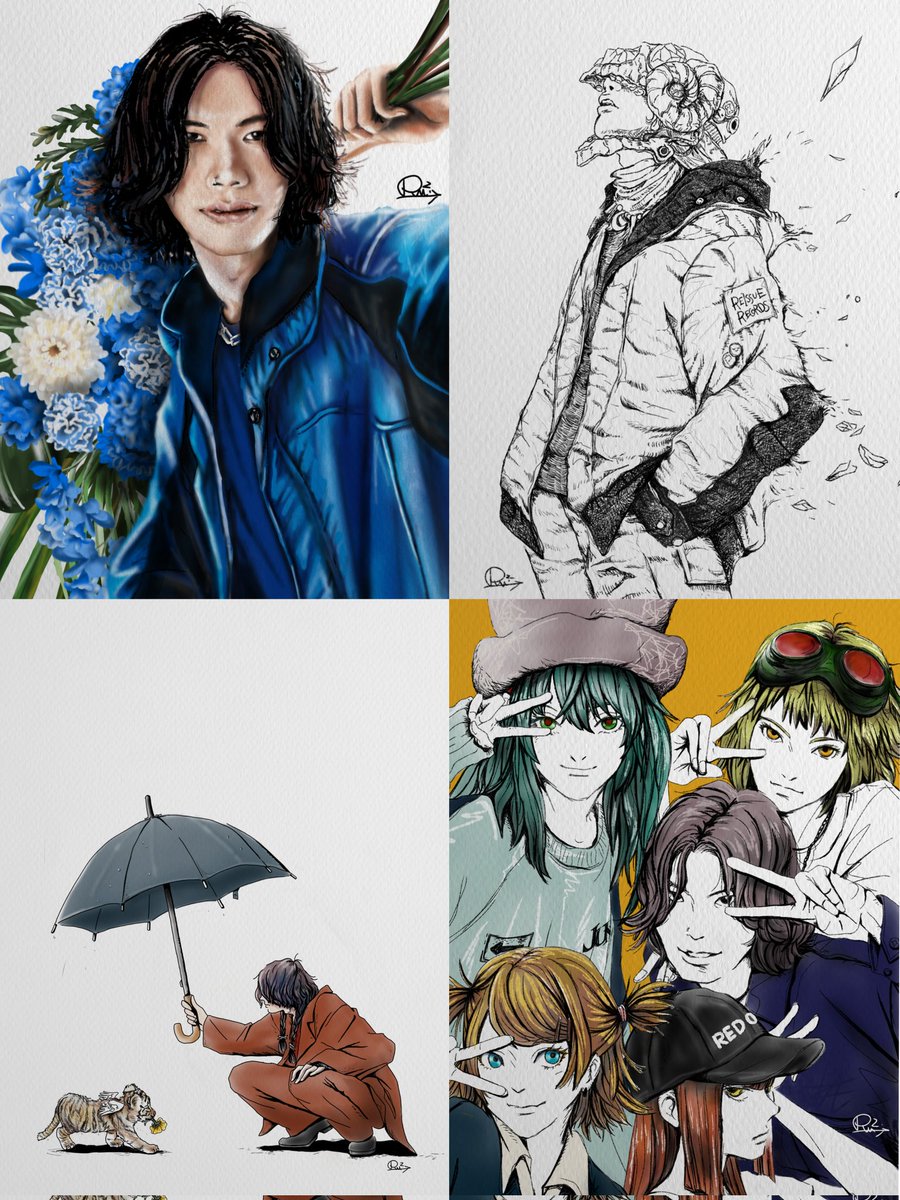 #今年も残りわずかなのでお気に入りの4枚を貼る 
今年も本当に多くの方に作品を愛でていただき感謝の気持ちでいっぱいです。たくさんフォローもありがとうございます！
これからも米津さんへのリスペクトを忘れず大切に描いていきます。