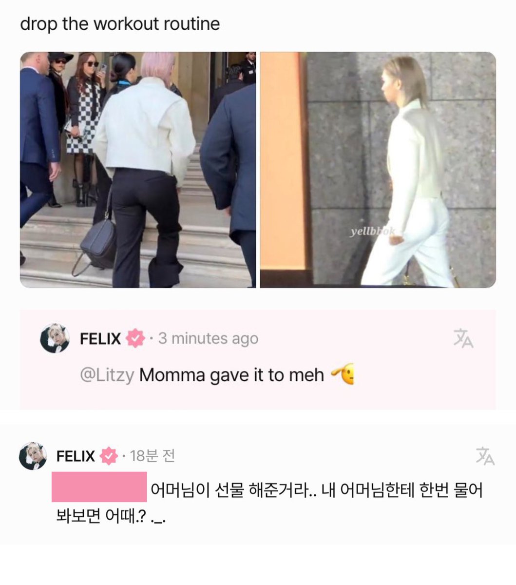 fefisprout's tweet image. 👩🏻: drop the workout routine [🍑🍑]
🐥: momma gave it to meh 🫡

👩🏻: what’s your secret to being so pretty?
🐥 it was a gift from my mom, so… why don’t you try asking my mother? ._.

felix crediting his mom as the reason why he's a baddie with a fattie was on at least 12 of my…