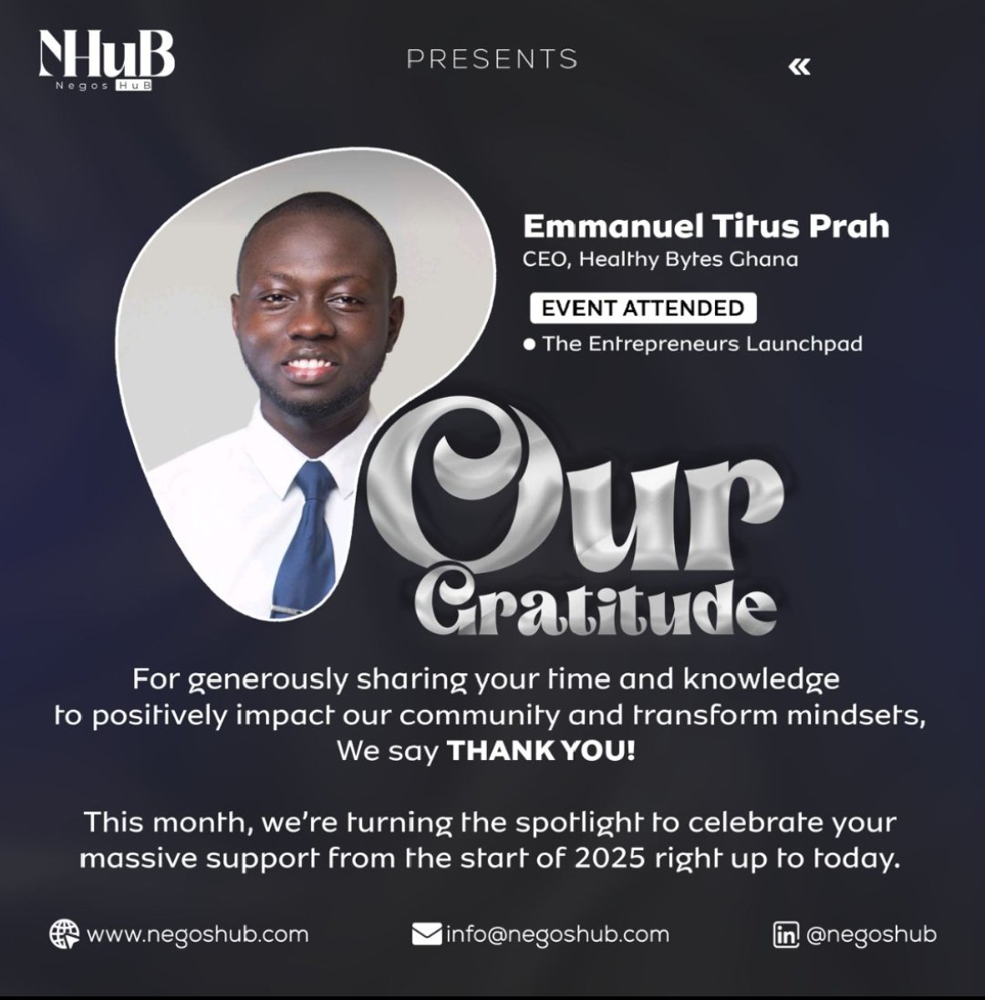 negos_creations's tweet photo. We appreciate Emmanuel Titus Prah, CEO of Healthy Bytes Ghana, for sharing powerful insights at The Entrepreneurs Launchpad. Your mentorship and passion for empowering entrepreneurs continue to inspire the Negos HuB community. 🚀 https://t.co/QABxkIYAcH