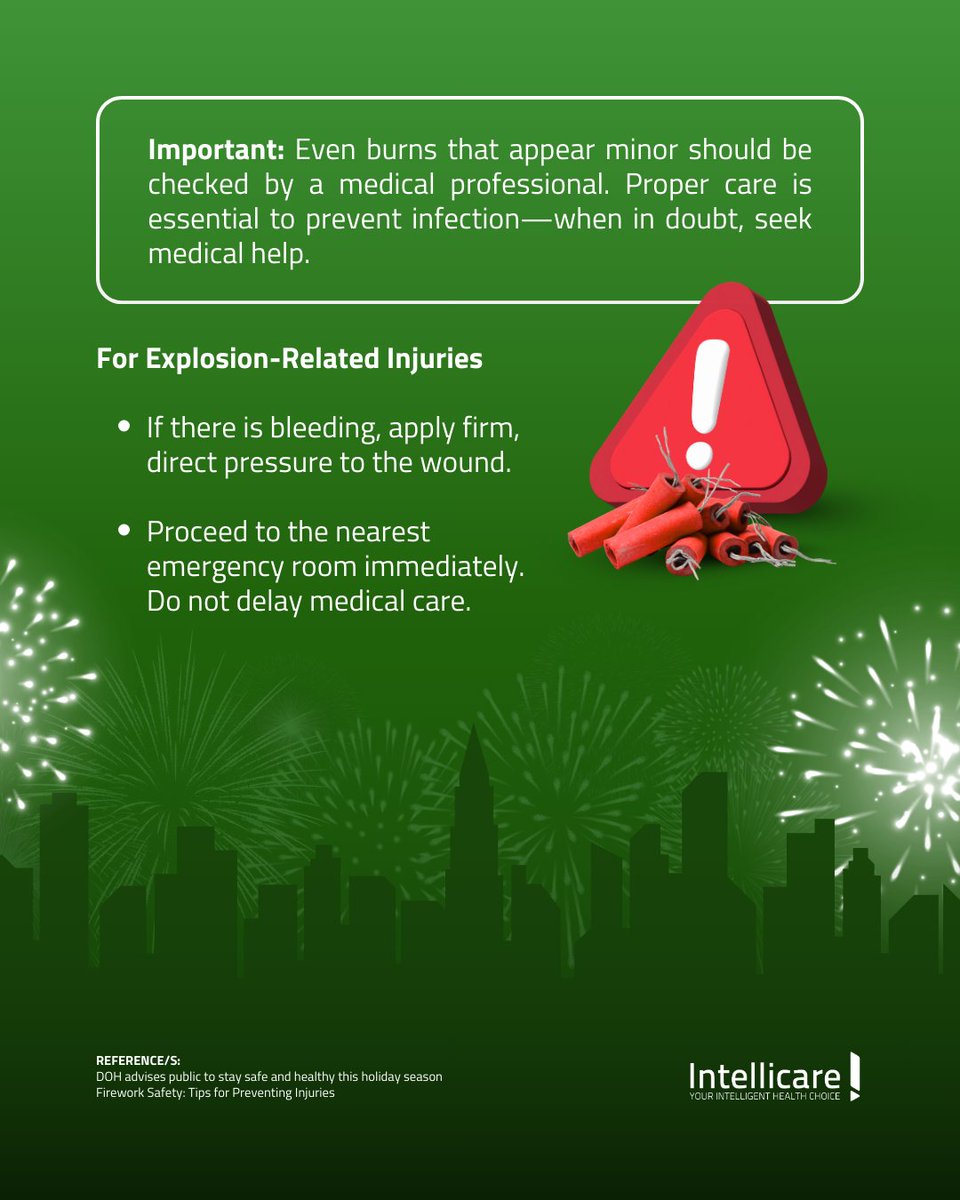 New beginnings don’t always need big explosions. Subtle sparkles and ripples of joy are enough. Here are HMO coverage reminders:
❌ Injuries from personal fireworks and firecrackers use are not covered.
✅ Only accidents from stray explosions are.
#Intellicares #CelebrateSafely