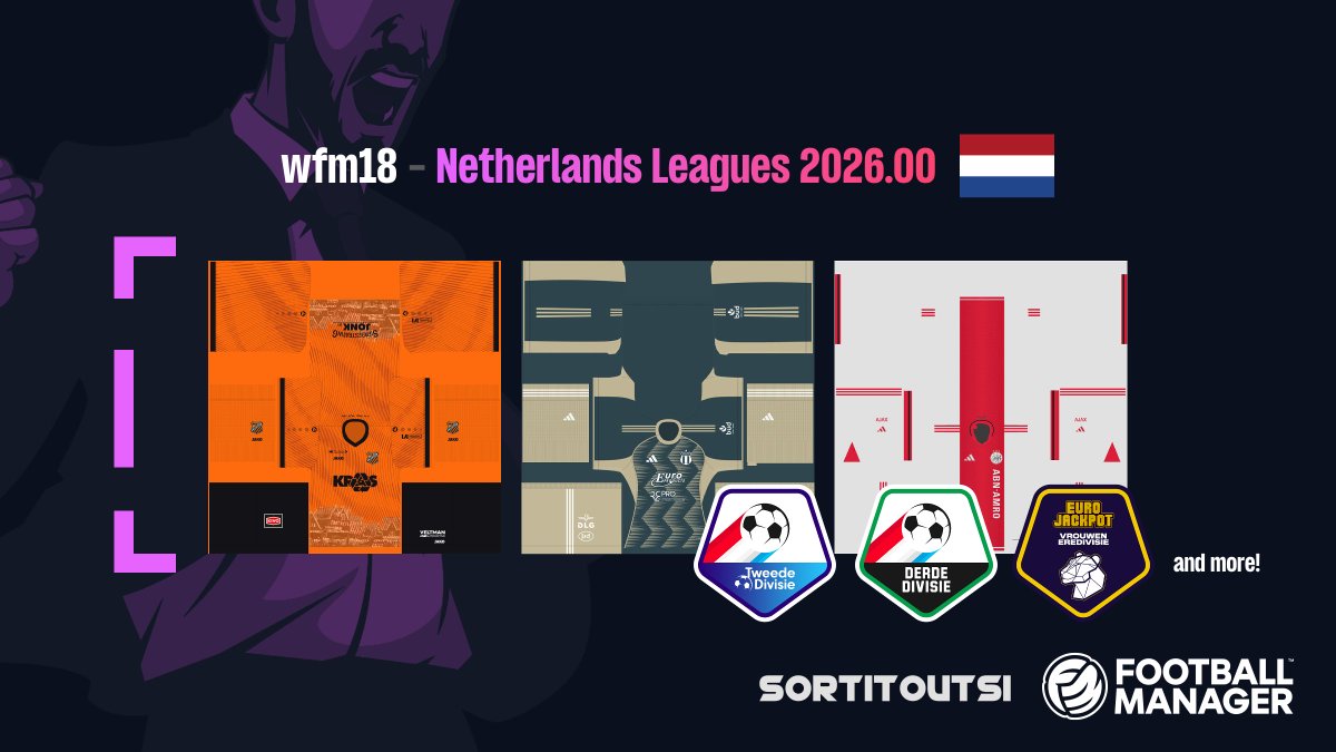 Fancy playing in the Dutch Tweede Divisie and lower or Womens leagues? I've just released my first version of the Netherlands 3D Kits pack for #FM26 on <a href="/sortitoutsi/">Sort It Out SI.net</a>!

Download 👉 sortitoutsi.net/content/75866/…