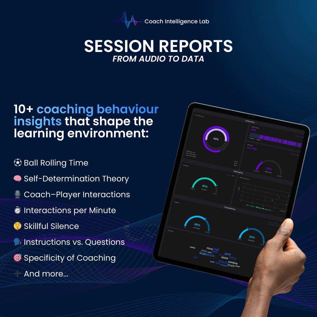 For academies 📈

Our session reports translate training audio into clear and objective data using Self-Determination Theory as a framework — 10+ coaching behaviour insights. 

Simple to use, powerful in insight.

coachintelligencelab.com