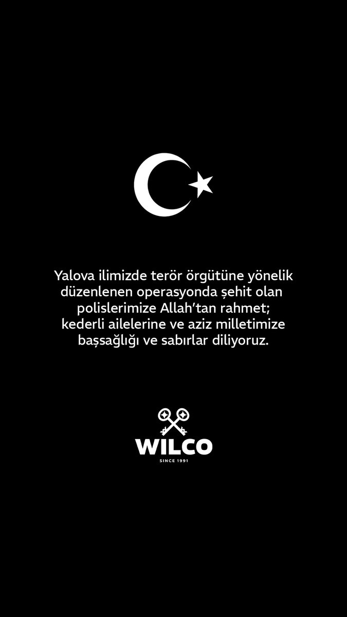 Yalova ilimizde terör örgütüne yönelik
düzenlenen operasyonda şehit olan 
polislerimize Allah’tan rahmet;
kederli ailelerine ve aziz milletimize
başsağlığı ve sabırlar diliyoruz.