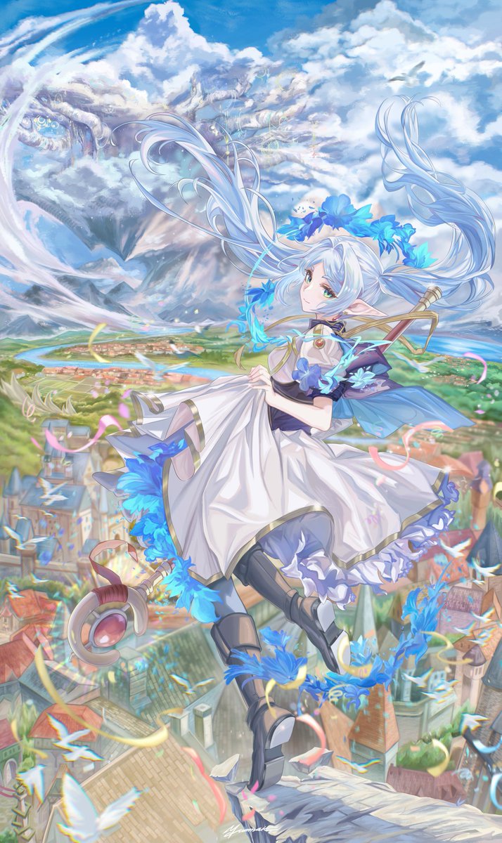 yuumin7370's tweet photo. frieren leaps for joy above the city https://t.co/Yg972ibzMe