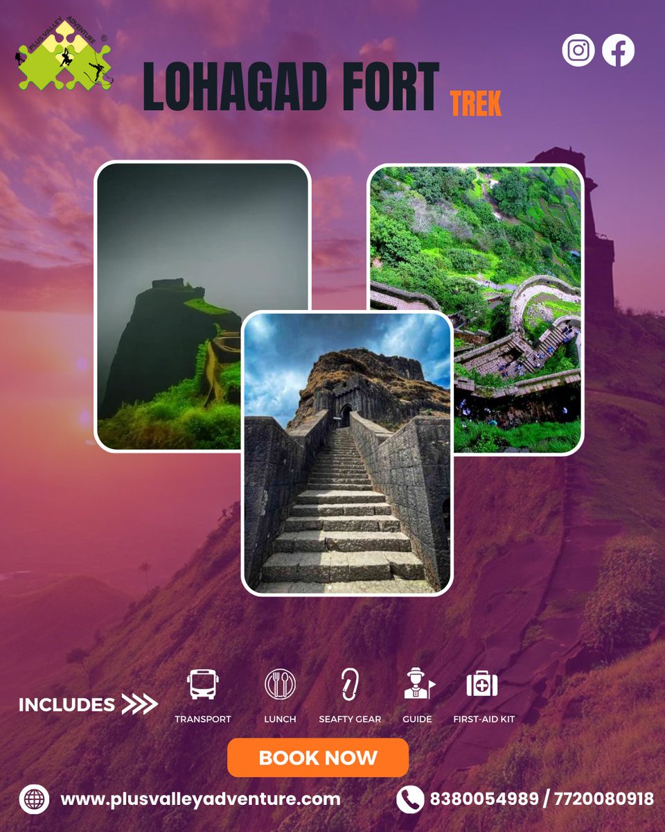 PlusValley's tweet photo. 📷 LOHAGAD FORT TREK 📷
Step into history, climb through clouds &amp; feel the Sahyadri magic 📷
Perfect monsoon &amp; winter trek for beginners and adventure lovers 📷
📷 Website:
https://t.co/MF7ozXrOPw
#LohagadFort #LohagadTrek #PlusValleyAdventure
#SahyadriTrek #MaharashtraTrekking https://t.co/VQ1iTioDmS
