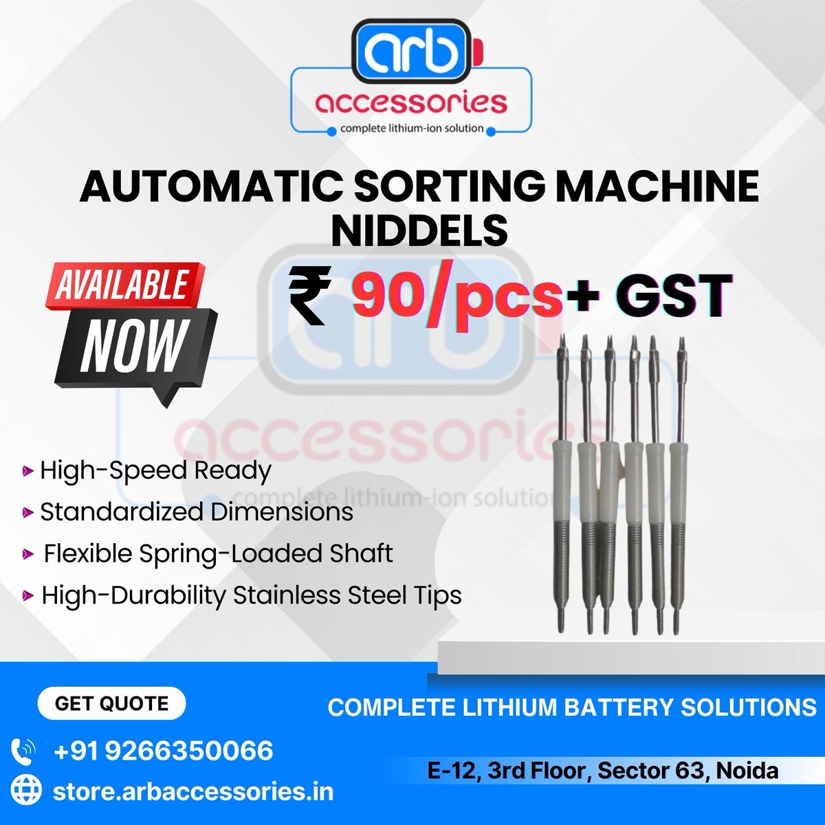 arb_ltd's tweet photo. 🔧 Battery Testing & Sorting Tools – Accurate, Durable & Workshop-Ready ⚙️
🔹 Automatic Sorting Machine Needles
🔹 IR Machine Pen (Normal)
🔹 IR Machine Pen (Heavy Duty)
🛒 Buy Now:
https://t.co/mTmNfXClFE
#Arbaccessorie atteryTesting #IRMachine #SortingMachine #EVBattery https://t.co/z1uwemEfrz