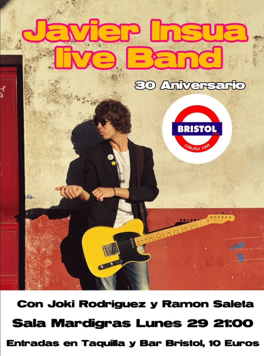 Último concierto del 2025 en la <a href="/SalaMardiGras/">Sala MardiGrasCoruña</a>, para celebrar el 30 aniversario del Bristol, con el concierto de Javier Insua and friends 

Apertura 21:00h
Inicio 21:30h

Entrada 10€

#acoruña #coruña