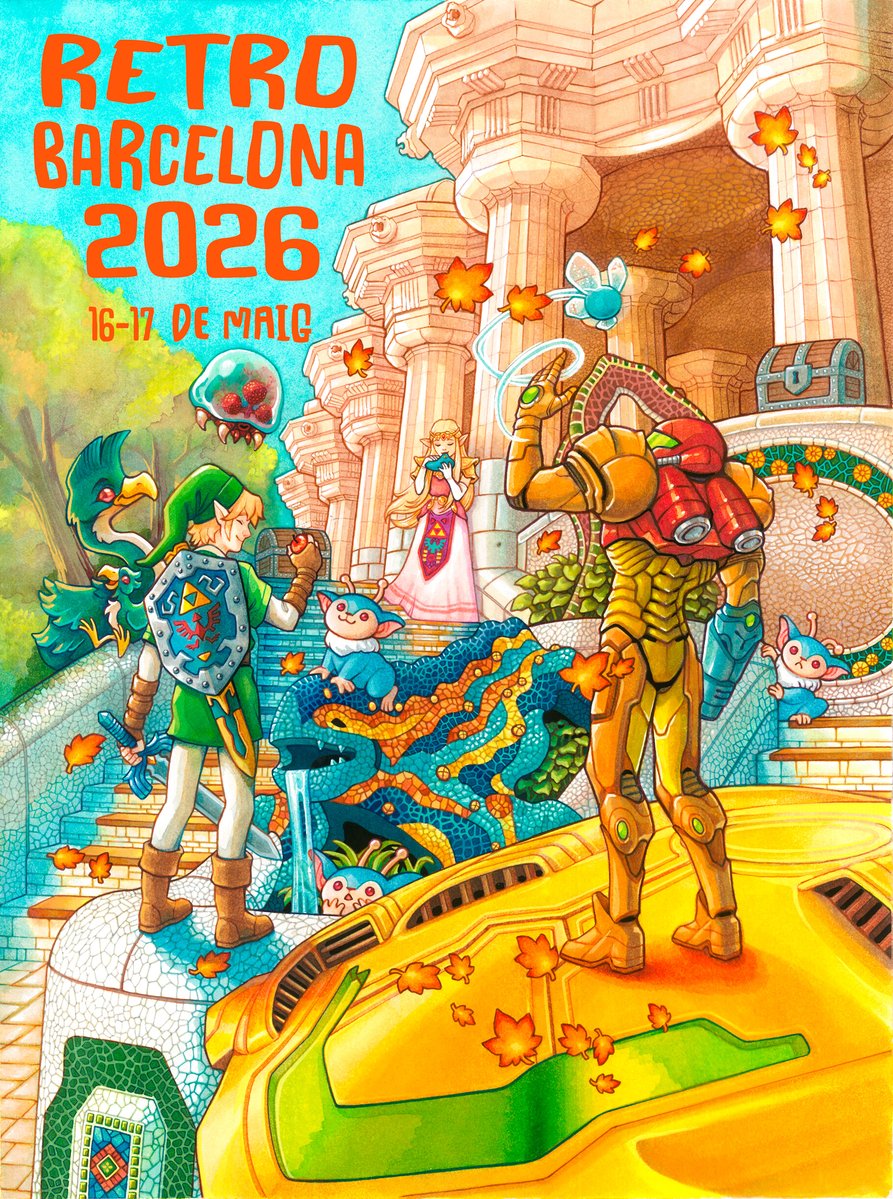RetroBarcelona's tweet image. Cartell de #RetroBarcelona2026
Aquest any hem volgut retre homenatge al 40è aniversari de dues de les nostres sagues preferides: Zelda i Metroid; amb tribut també a Antoni Gaudí.
L'espectacular il·lustració és obra de @Jennestudios, que estarà amb estand propi.
Què us sembla?🖼️📷
