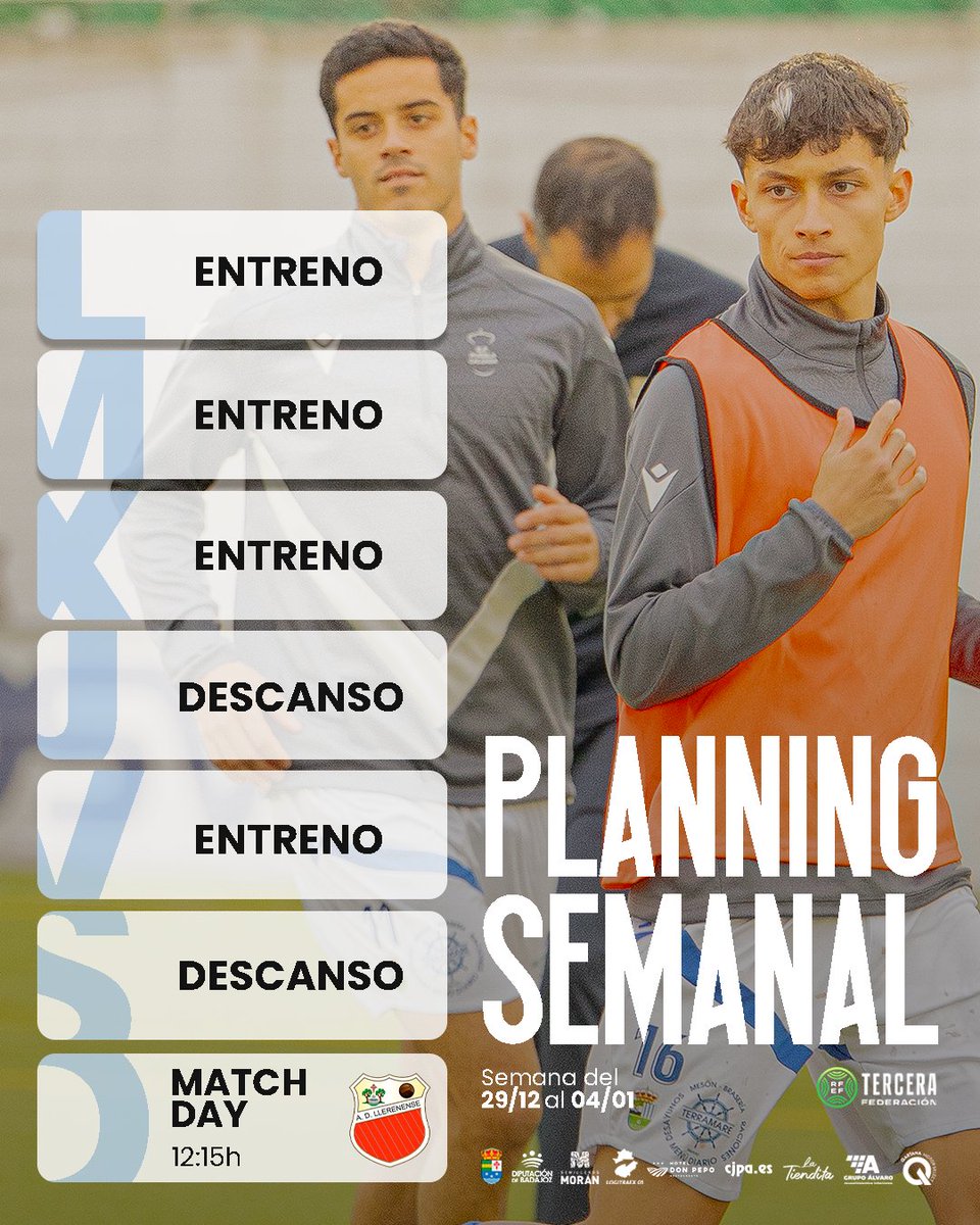 🗓️ 𝗣𝗟𝗔𝗡𝗡𝗜𝗡𝗚 𝗦𝗘𝗠𝗔𝗡𝗔𝗟 - #J16
🆚 <a href="/adllerenenseof/">A.D. LLERENENSE</a> 
📍 Mpal. Fernando Robina

🗣️ #TuAlientoNuestraFuerza
💪 #VMP | #EFP ‘A’ 🔵⚪️