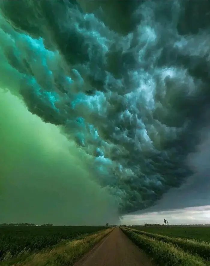 Green Sky During A Storm In South Dakota.