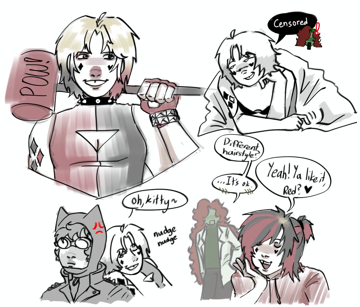 zi0n_RAAAAHH's tweet photo. My #HarleyQuinn AU doodles...with just a tinge of #Harlivy because im addicted to them https://t.co/oTLbRkxotq