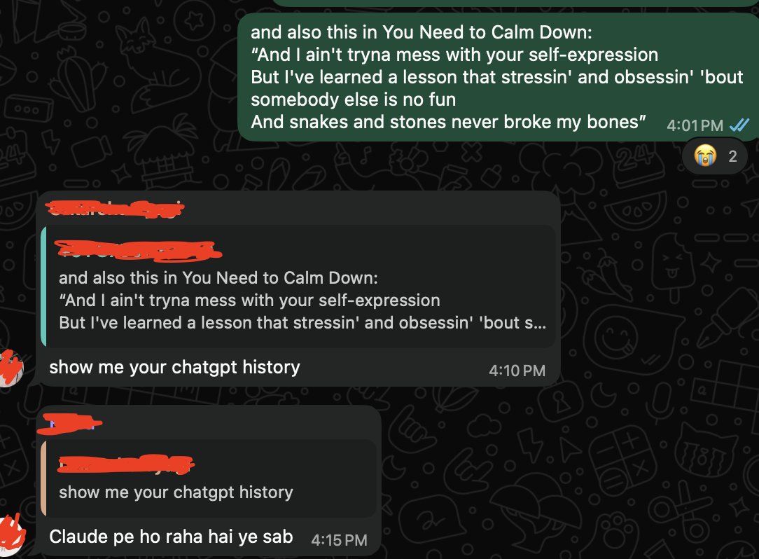 The best way to trigger Swifties?

You clone a Swiftie personality through claude and automate the replies on the whatsapp group.