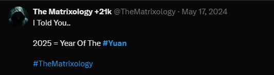 TheMatrixology's tweet image. "2025: The Year Of The #Yuan" - @22_Savage22 
__

"Chinese #Yuan hits strongest level against the U.S. Dollar in almost 15 months" 👀

#TheMatrixology