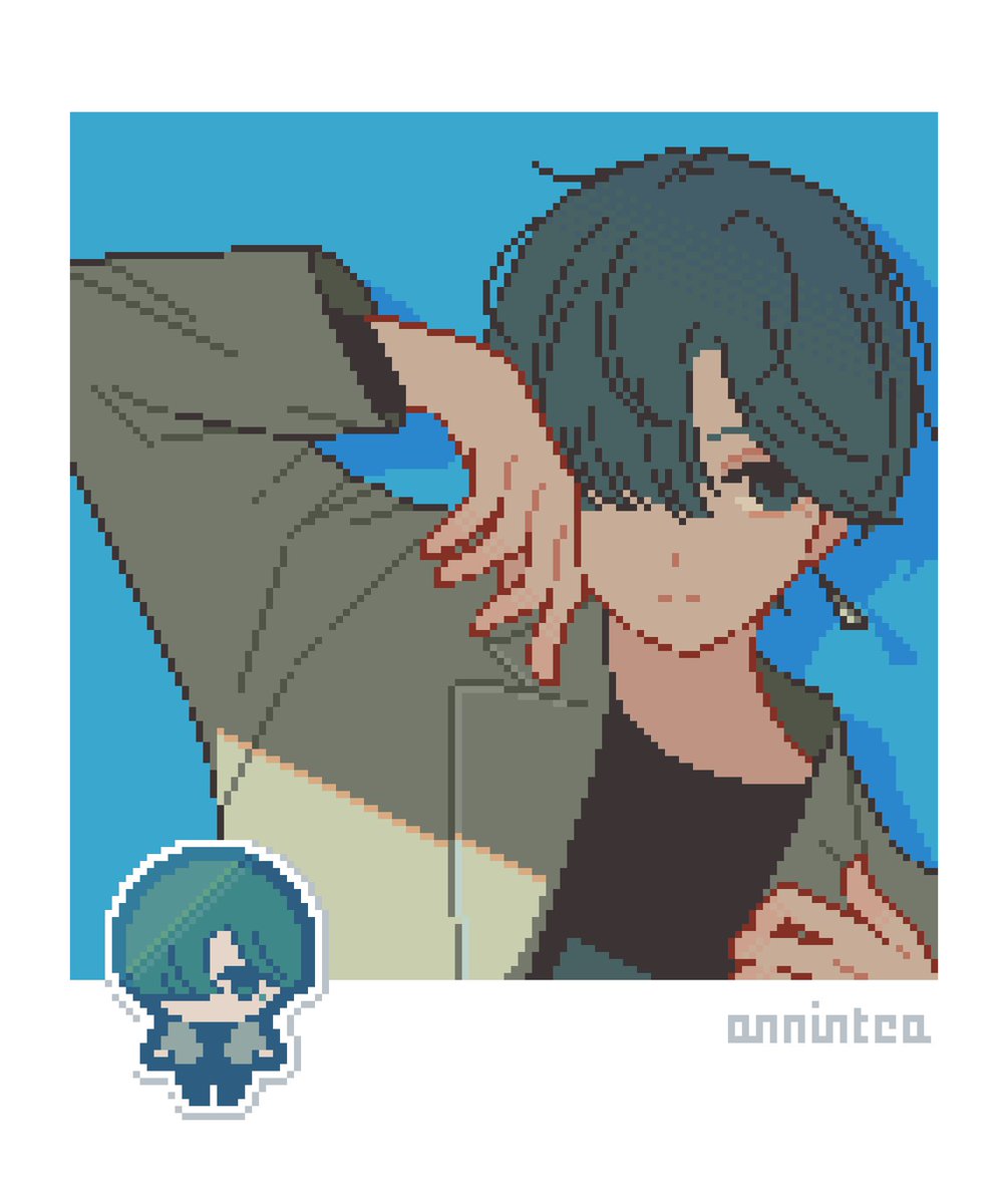 annintea's tweet image. #2025年自分が選ぶ今年の4枚 
青くて、ざらざらで、有機的なドット絵が描きたくて試行錯誤中です……！
来年も頑張ります💪