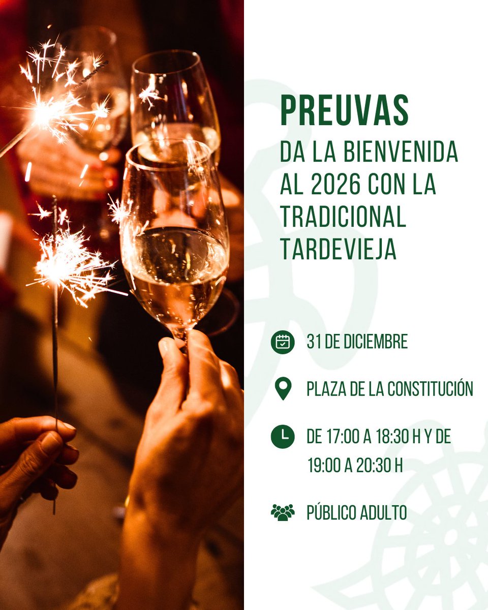 AytoGalapagar's tweet photo. 🎉 ¡Da la bienvenida al 2026 y disfruta de las #Preuvas en #Galapagar! 🍇

📅 30 de diciembre | Preuvas infantiles - con videomapping de los Christmas del Concurso Escolar

📅 31 de diciembre | Preuvas para público adulto

Despide el año con ilusión y diversión 🥂 

#Navidad https://t.co/itlloF1RxB