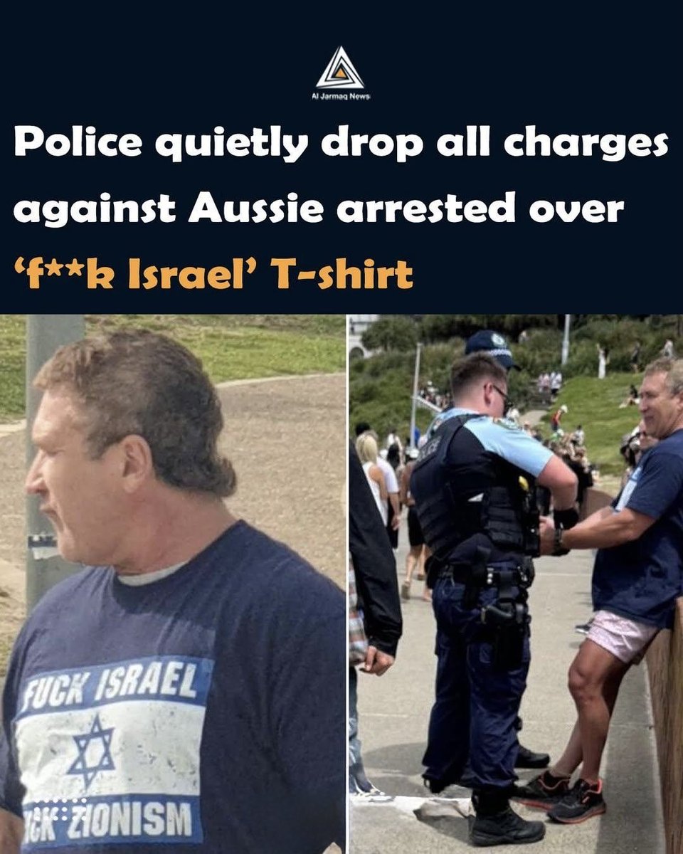 hippyygoat's tweet image. FUCK ISRAEL‼️
FUCK ZIONISM‼️

A Sydney man who was arrested over a T-shirt saying "fuck Israel, fuck Zionism" has had all charges dropped after a year-long legal battle.