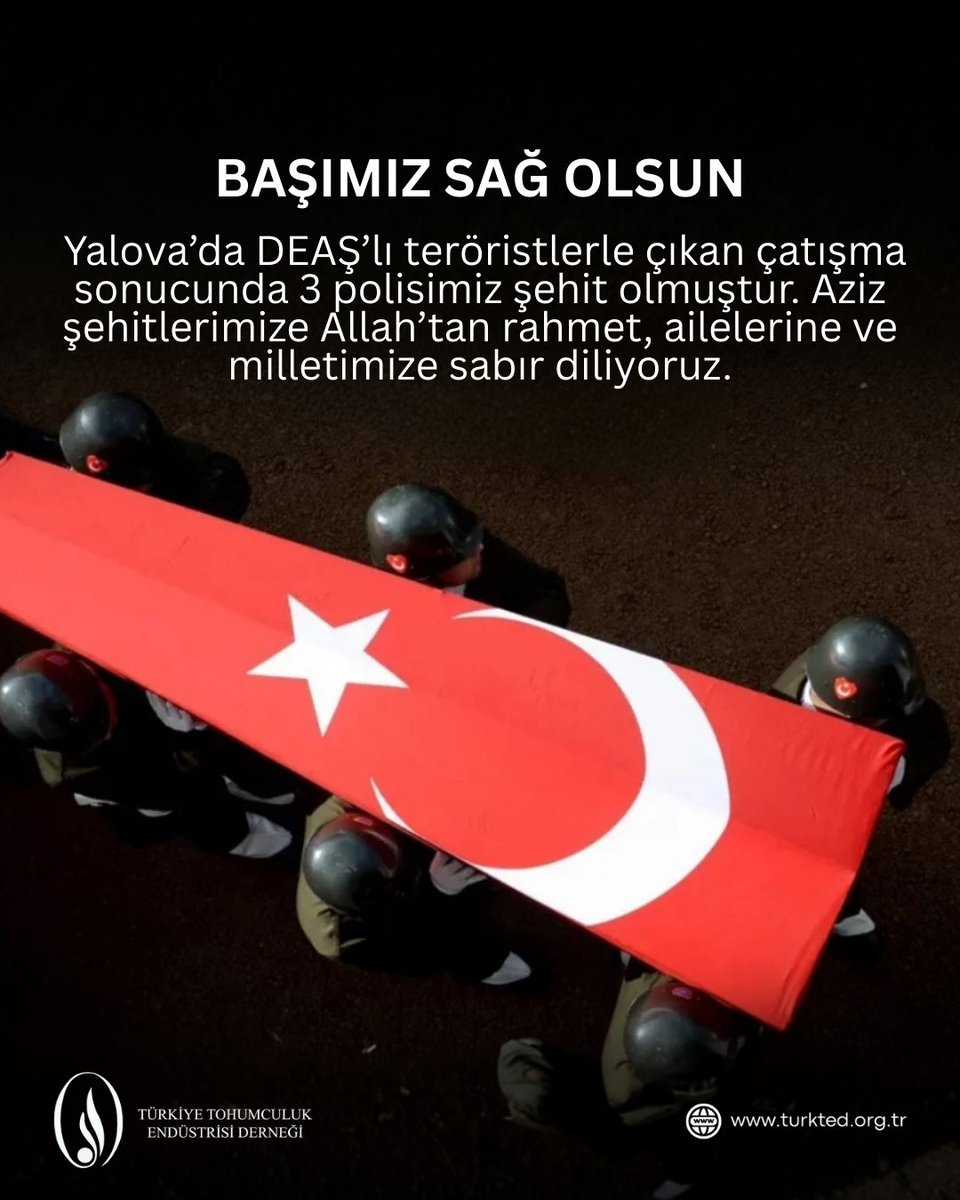 Yalova’da DEAŞ’lı teröristlerle çıkan çatışma sonucunda 3 polisimiz şehit olmuştur. Aziz şehitlerimize Allah’tan rahmet, ailelerine ve milletimize sabır diliyoruz.