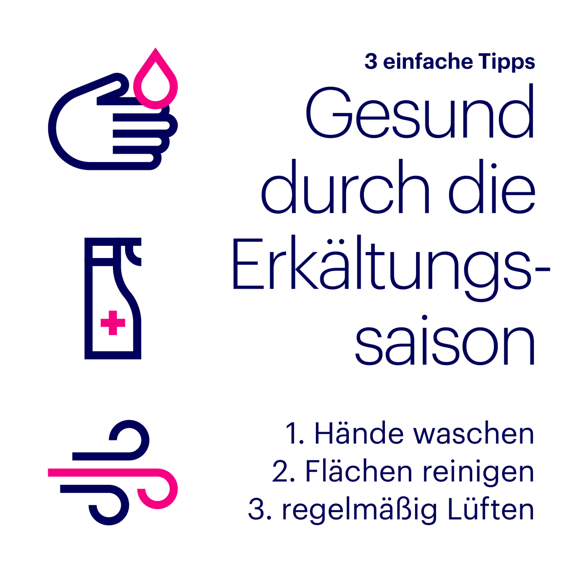 Essity_DE's tweet photo. Gute Hygiene und die richtigen Produkte helfen, gesund durch den Winter zu kommen. Unsere Tipps:

Hände regelmäßig und mind. 20 Sekunden mit Seife waschen.

Flächen reinigen, die häufig berührt werden, z.B. Türgriffe

Frische Luft: regelmäßig lüften, auch bei kaltem Wetter! https://t.co/Bqp1bYO1r8