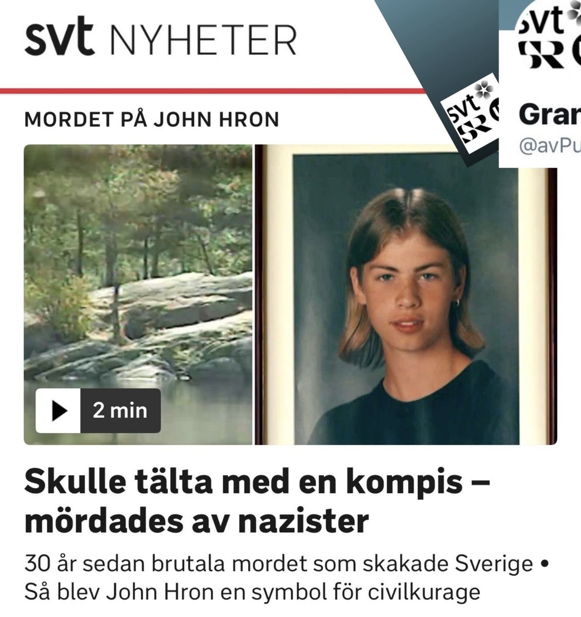 avPublicService's tweet image. Tragiskt om John Hron – men varför ryms inte berättelser som de om Daniel Wretström och Tommie Lindh i @SVT:s förutbestämda narrativ? 

”Tommie Lindh, 19, knivhöggs allvarligt på en efterfest hemma i sin studentlägenhet den 10 maj [år 2020] i Härnösand. Han opererades akut på…