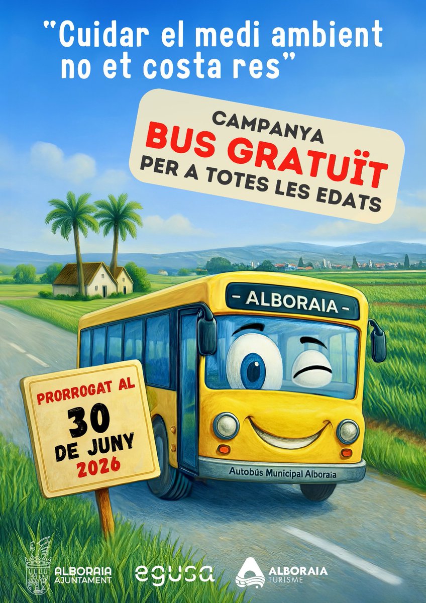 🚌 Ampliem el Bus Municipal gratuït fins al 30 de juny de 2026

✅ Una nova pròrroga sense cost en el servei per a la ciutadania de qualsevol edat

✌️ Que portem estenent semestralment des d'octubre de l'any 2022