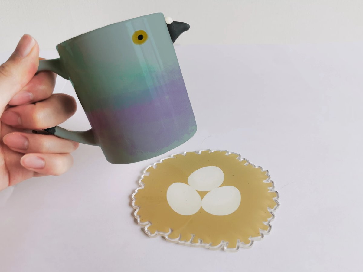 鳩のコップと巣のコースターです。(再掲)