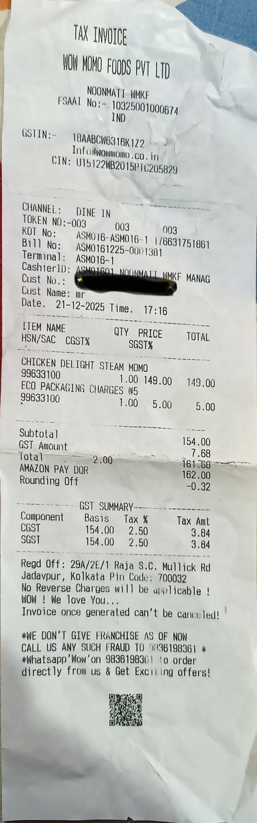 PulakeshSa35112's tweet photo. @Wowmomo4u Chicken delight steam momo physical menu price 139/- but your Noonmati outlet charged me 149/- .
When I asked they answered me the price had changed in the online menu . In this case I have already mailed you. Please give me a proper explanation in the mail. https://t.co/DB43aD9jbf