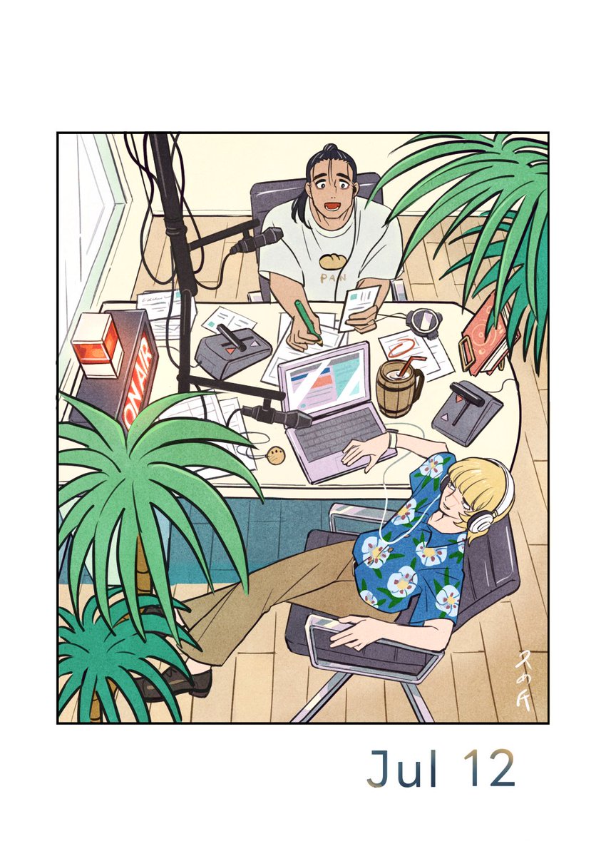 sumeshi889933's tweet photo. #ocbdcalendar 
7/12を描かせていただきました🥳
ラジオ本放送の日なので、ラジオパーソナリティになってもらいました🫶
人気作家と天才学者のトーク番組あったらいいな

素敵な企画をありがとうございました！
めくってもめくってもオクバデ🥳 https://t.co/VKU4u6tI8V