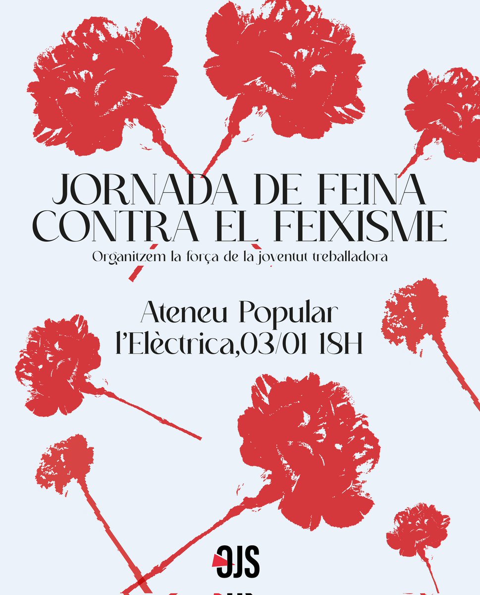 🔴 Dia 4 hi ha convocat l'homenatge a les Roges del Molinar. El dia abans, durem a terme una jornada de feina per preparar el material necessari per recordar les militants comunistes assassinades pel feixisme.

Organitzem la força de la joventut treballadora contra el feixisme 🚩