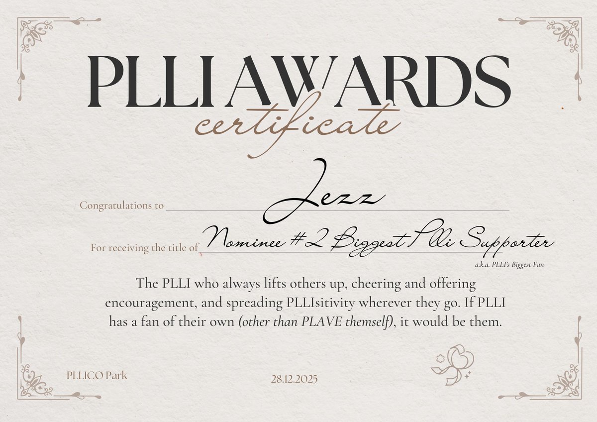 jezz_jeon21's tweet photo. I’m really happy I got to meet such amazing people on this server. Thank you so much to everyone who nominated me—I honestly didn’t expect it, and it means a lot to me. Cheers to more years with you all.💙💜🩷❤️🖤
#PLLICOAwards2025
#YearEndWithPLLI
#PLLICOPARK https://t.co/eWmD5Kimzt