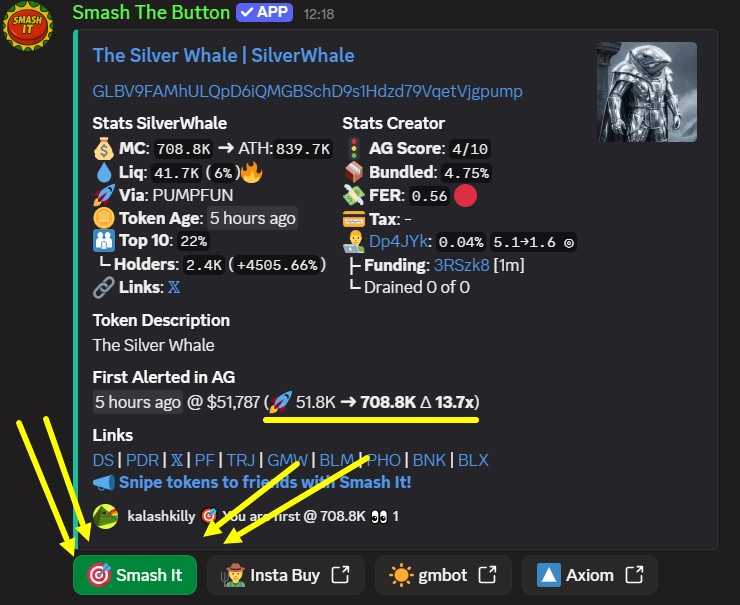 Busy IRL? The boys are still trading 😎

They spot $SilverWhale → hit "Smash It" → everyone buys automatically. 

That is the power of Smash The Button + <a href="/agsniperbot/">AG Sniper Bot</a> = FREE auto-sniper combo 🤖