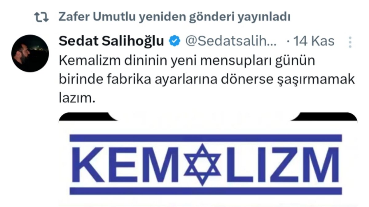 Yalova'da öldürülen DAEŞ / İŞİD üyesi Zafer Umutlu'nun yaptığı paylaşım ve RT'ler:

🟥 Şeyh Said övgüsü
🟥 Yalova'da toplanma çağrısı
🟥 Kemalistlere siyonist iması
🟥 Atatürk karşıtlığı