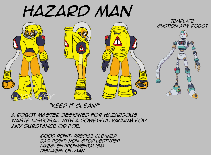 LuckKey57198454's tweet photo. Here's my entry! My pen name's Luck-Key, and I'm introducing Hazard Man: a hazardous waste disposal robot master with a powerful vacuum to combat Mega Man! The motif is a hazmat suit/astronaut, hence the giant bubble and pack for temporary storage. #MegaManDO #DesignARobotMaster https://t.co/AeWePedwxi