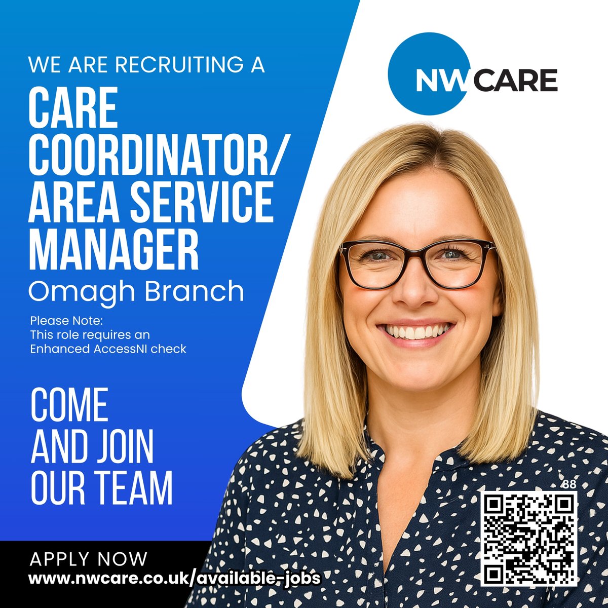 We are recruiting a
𝗖𝗮𝗿𝗲 𝗖𝗼-𝗼𝗿𝗱𝗶𝗻𝗮𝘁𝗼𝗿/𝗔𝗿𝗲𝗮 𝗦𝗲𝗿𝘃𝗶𝗰𝗲 𝗠𝗮𝗻𝗮𝗴𝗲𝗿
OMAGH BRANCH
FULL TIME POSITION
𝗔𝗣𝗣𝗟𝗬 𝗛𝗘𝗥𝗘 𝗧𝗢𝗗𝗔𝗬
nwcare.co.uk/available-jobs…