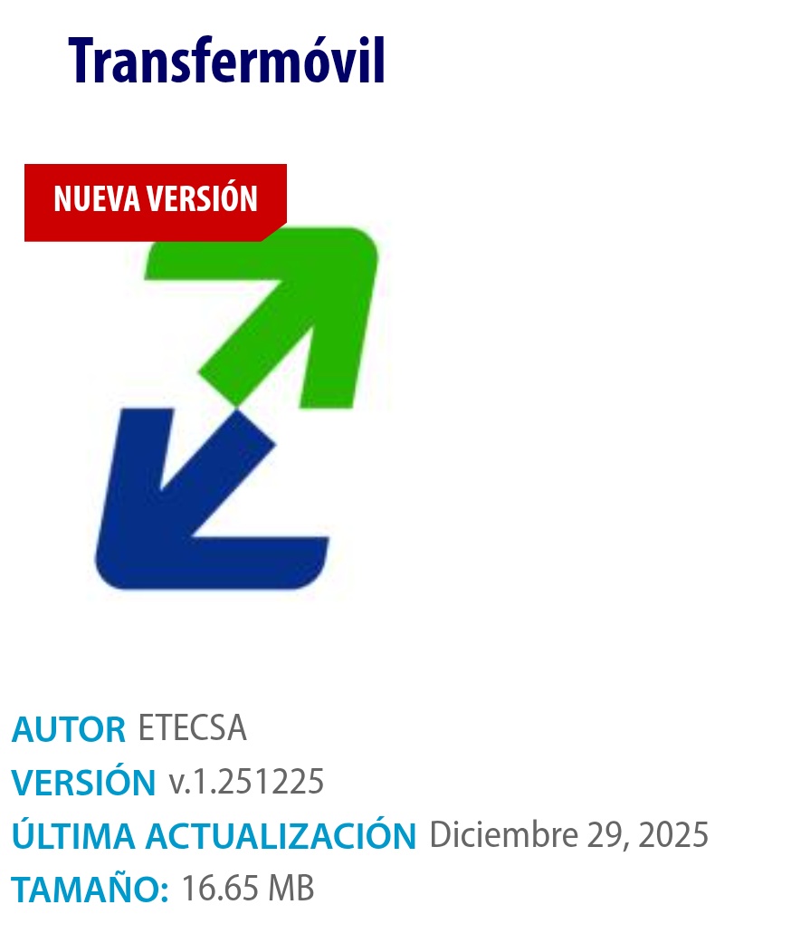✳️NUEVA VERSIÓN DE TRANSFERMÓVIL✳️
Versión: V. 1.251225
Fecha: 29 de diciembre de 2025
Novedades:
✅️Se incorpora al servicio MiTurno nuevas oficinas de CADECA en varias provincias del país para el servicio de Compra de Divisas en CADECA.
Actualice 👇🏻
etecsa.cu/sites/default/…