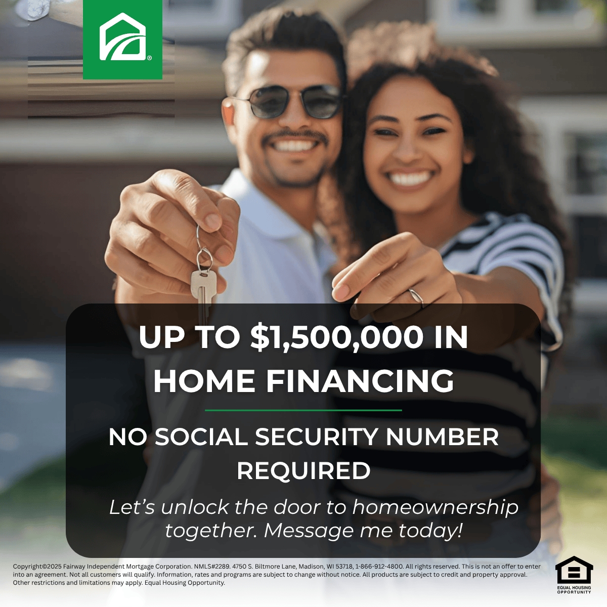 LisaFairwayIMC's tweet photo. At Fairway, we make homeownership possible for those without a Social Security number. Explore our ITIN mortgage options and take the next step toward your new home. Message me to learn more! https://t.co/37AuBfYJcU