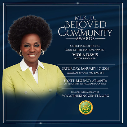 As part of the 2026 MLK Jr. Beloved Community Awards, I look forward to honoring Viola Davis with the Coretta Scott King Soul of the Nation Award.

Her work continues to call us toward truth, dignity, and love in action.
thekingcenter.pulse.ly/nazwaraduo
#MLKDay2026 #KingHoliday2026
