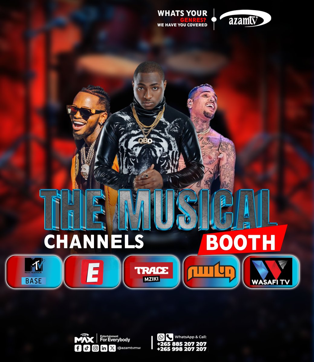 Azamtv_MW's tweet image. Turn up the volume! Azam TV brings you Trace Mziki, MTV Base, Wasafi &amp;amp; Jive — nonstop vibes.
#azammax #EntertainmentEverywhere
#AzamTVMalawi
#ENTERTAINMENTFOREVERYBODY