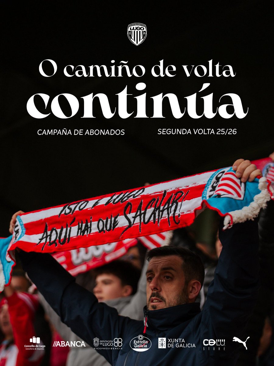 𝑶 𝑪𝑨𝑴𝑰𝑵̃𝑶 𝑫𝑬 𝑽𝑶𝑳𝑻𝑨 𝑪𝑶𝑵𝑻𝑰𝑵𝑼̂𝑨 🪓

🎟️ O #CDLugo lanza a súa campaña de abonados para a segunda volta! 

ℹ️ bit.ly/OCamiñoDeVolta…

#OCamiñoDeVoltaCONTINÚA
#ForzaLugo