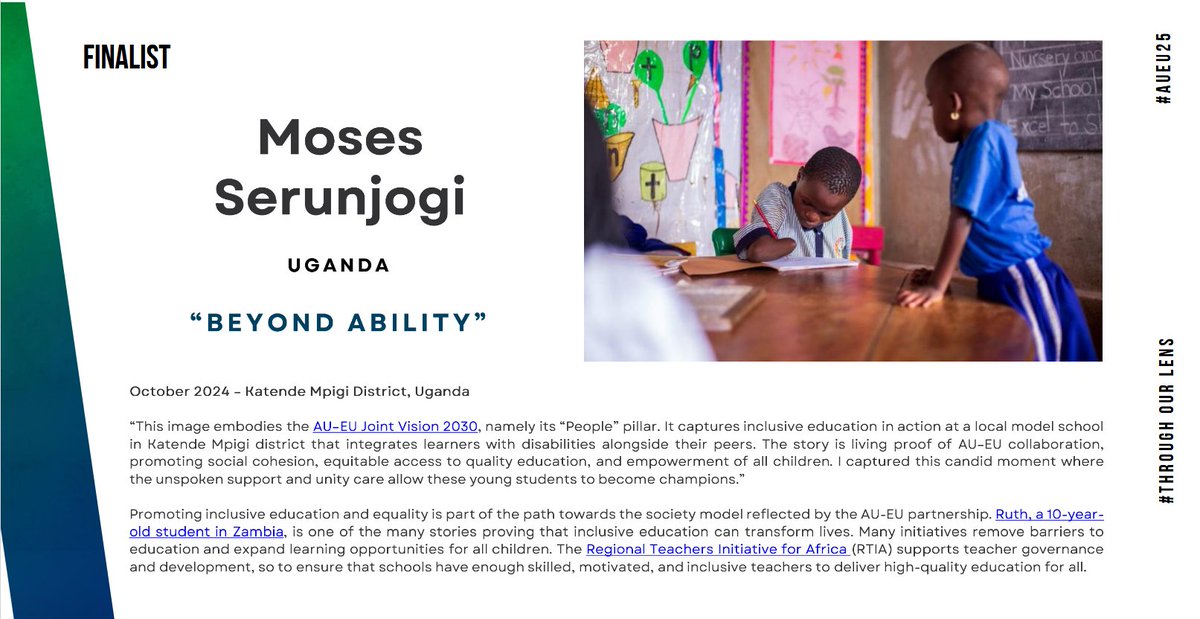 25 finalists: 25 powerful images, 25 real stories, 25 young talents from Africa🌍 &amp; the European Union🇪🇺!

Check out results of the #AUEU25 “Through Our Lens" Photography Competition, featuring📸🇺🇬 Uganda's very own, Moses Serunjogi <a href="/serunjogimozey/">Moses serunjogi</a> 

More👉shorturl.at/qn8Cq