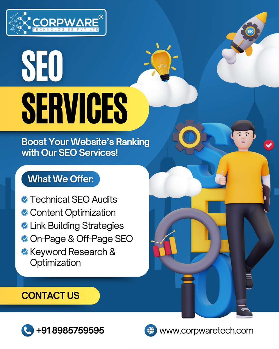 corpware's tweet photo. 🚀 CORPWARE® TECHNOLOGIES PVT LTD
🔍 SEO SERVICES
📈 Boost Your Website’s Ranking with Our SEO Services!

💼 What We Offer:
✔ Technical SEO Audits
✔ Content Optimization
✔ Link Building Strategies

📞 CONTACT US: +91 8985759595

#CorpwareTechnologies #SEOServices #SEOExperts https://t.co/I8Dw2uMB9z