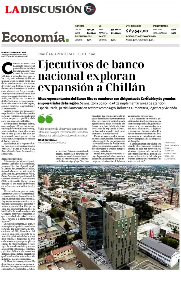 Ñuble ya no es promesa: es realidad.
La banca, los gremios y el territorio convergen en una visión de desarrollo regional con inversión y empleo.
Diario La Discusión dio cuenta de esta señal potente para el futuro de Ñuble. #Ñuble #DesarrolloRegional #Inversión #Descentralización