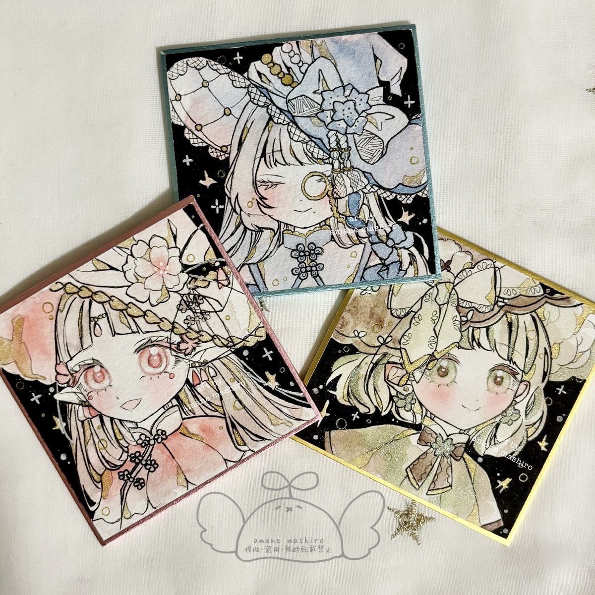 Cherryさま専用1月（原画）鈴の音が響く夜に【水彩画】ほか　6点おまとめ Cherryさま専用1月（原画）鈴の音が響く夜に【水彩画】ほか 6