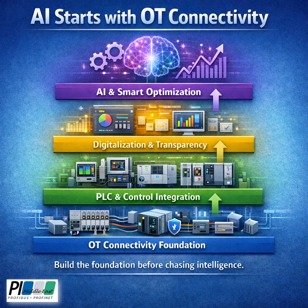الذكاء الاصطناعي لا يبدأ من AI…
بل يبدأ من شبكة OT صحيحة.
🔹 شبكة OT قوية
🔹 ترابط PLC سليم
🔹 بيانات موثوقة
⬅️ عندها فقط يبدأ التحول الرقمي
⬅️ ومنه نصل إلى الذكاء الاصطناعي
❗ بدون OT = لا Digitalization
❗ بدون Digitalization = لا AI
📩 للمزيد:
middle.east@profibus.com
#OT