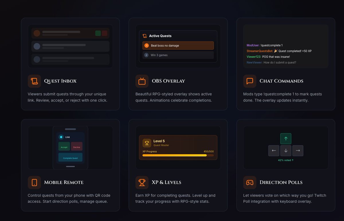 I added a bunch of new features to StreamerQuests.com

- Viewer Direction Poll
- Overlay Editor
- Dedicated Remote Control
- Leveling/Exp, daily goals, etc
- and much more!

Let your viewers send you on quests IRL or in-game!