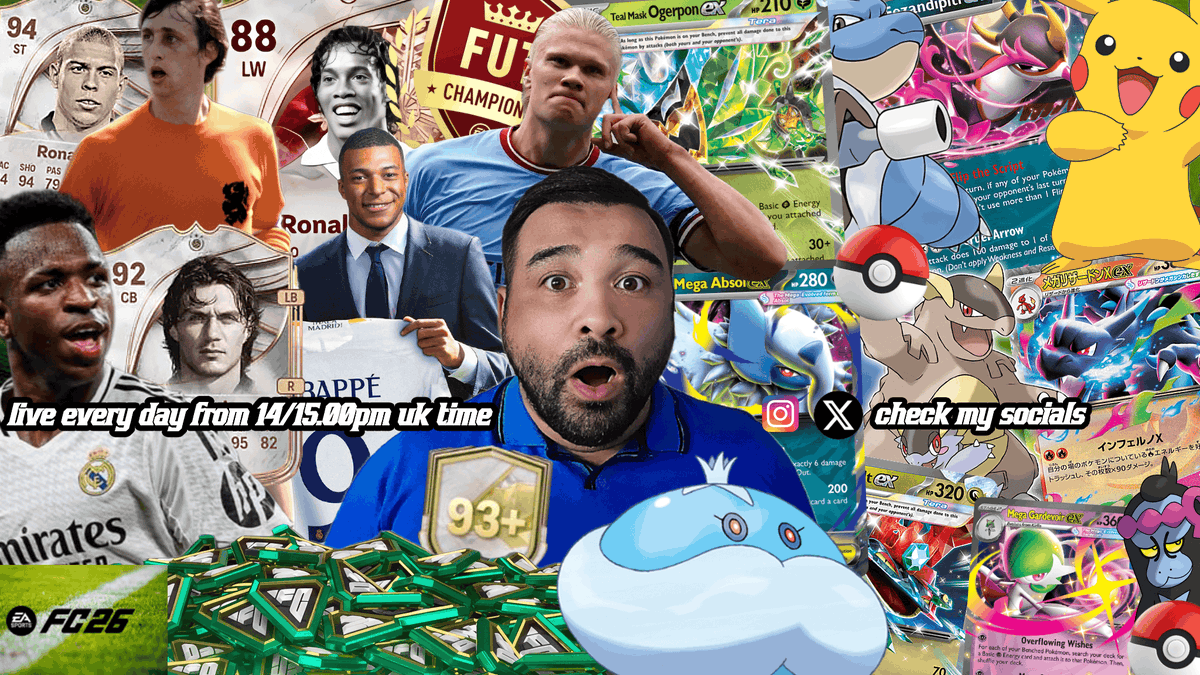 FC_TKITAKA's tweet photo. INSANE FC 26 AND POKEMON TCG LIVE STREAM! LIVE ON YOUTUBE -
#pokemon #pokemontcg #fc26 #pokemonpackopening #pokemonpacks #fc26packopening 

VERTICAL MOBILE STREAM - https://t.co/MmkzXh9A6e

full screen stream - https://t.co/yfgO5SFoHK https://t.co/GKHHMRly4Y